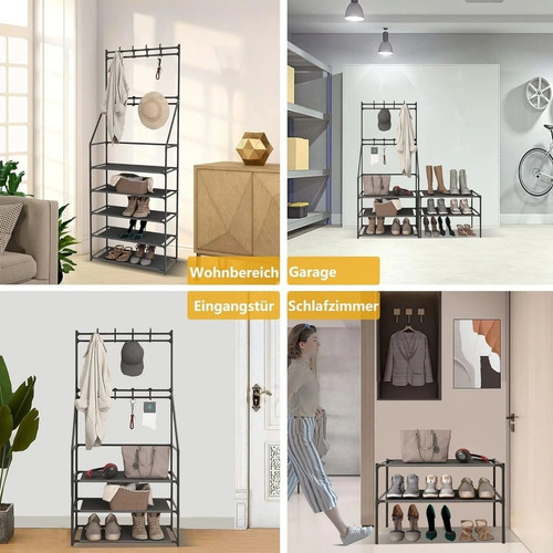 5 Tier Shoe Rack Shoe Storage Coat and Shoe Rack with 8 Hooks.jpg