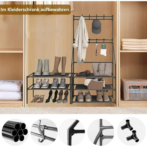 5 Tier Shoe Rack Shoe Storage Coat and Shoe Rack with 8 Hooks.jpg