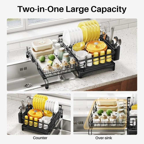 Expandable Dish Drying Rack Large Kitchen Dish Rack with Drainboard.jpg