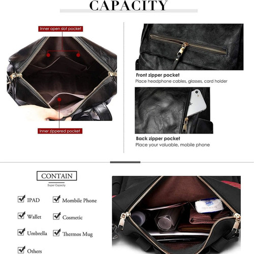 PU Leather Women Backpack Purse Casual School Bags Black.jpg