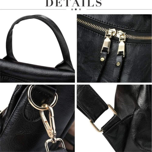 PU Leather Women Backpack Purse Casual School Bags Black.jpg