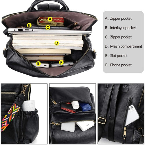 PU Leather Women Backpack Purse Casual School Bags Black.jpg