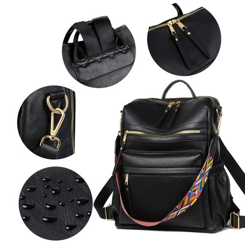 PU Leather Women Backpack Purse Casual School Bags Black.jpg