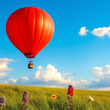 www.naked-ai.art - Red balloon flying in the sky