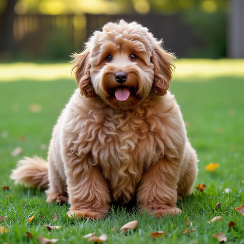 A really round Big Belly Bob labradoodle with an absurdly large and bouncy belly fluffy like a teddy.jpg