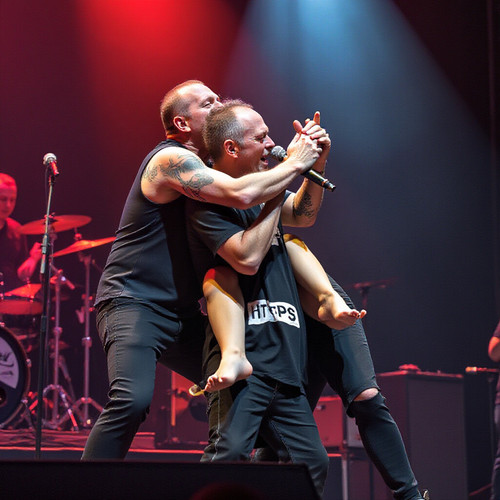 the band Tool performing live on stage with Maynard James Keenan putting a person in a headlock the .jpg