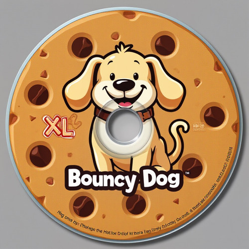 CD R disc with label Bouncy Dog XL featuring a logo of a very round puppy with a big smiling face fl.jpg