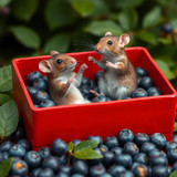 www.naked-ai.art - A red box of blue berries with a rat dancing inside