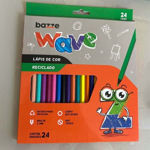 Lapis Cor Bazze Wave Reciclado Sextavado 24 Cores.jpg