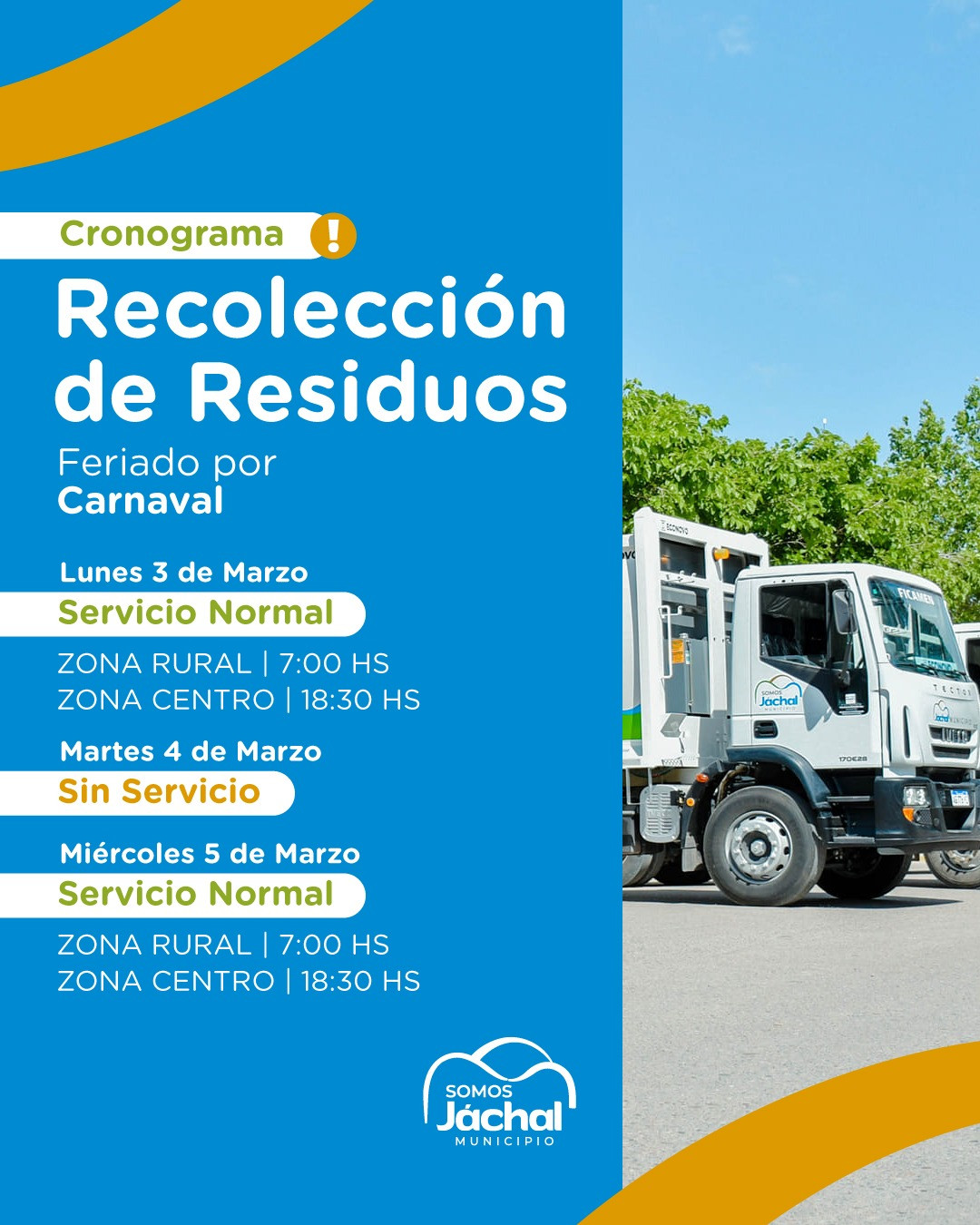 JÁCHAL: cronograma de recolección de residuos durante el feriado de Carnaval