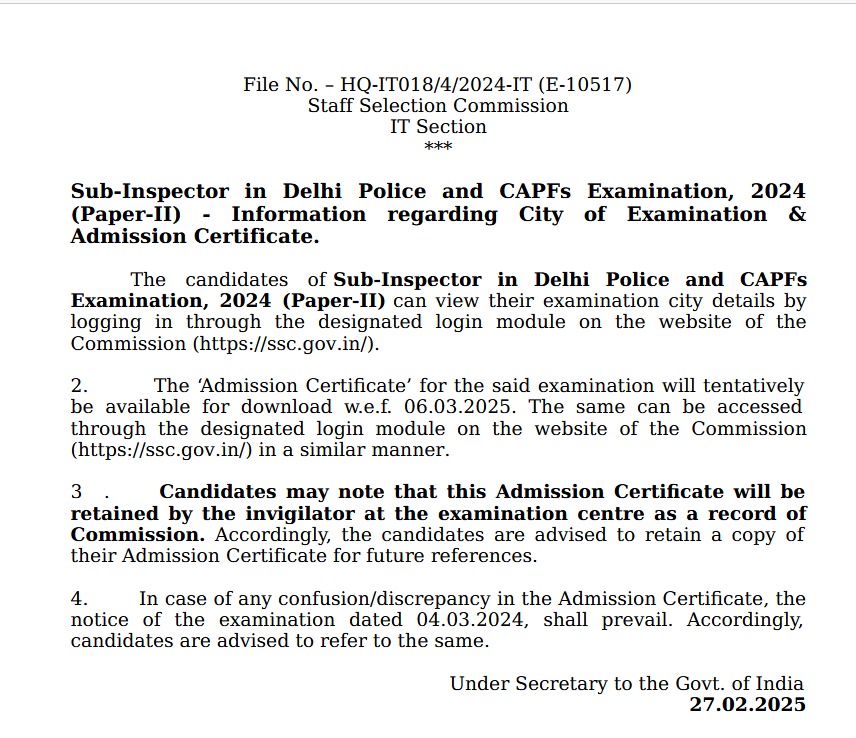 SSC CPO SI 2024 Exam Result with Marks, PET/PST Results, Paper II Exam City Details for 4187 Posts