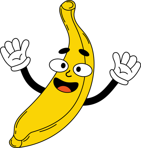 funny cartoon character banana character with gloved hands png.png