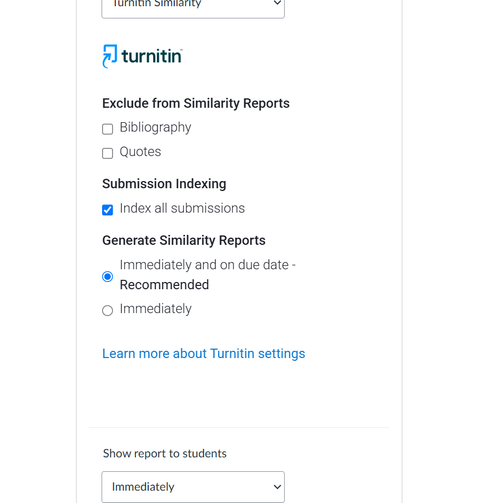 Screenshot showing updated Turnitin settings configuration