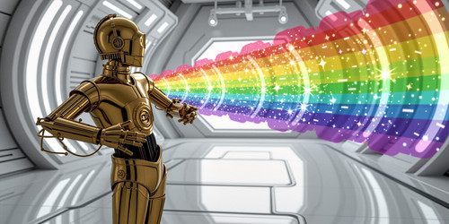 Subject C 3PO farting a rainbow Composition C 3PO mid action rainbow emanating from rear exaggerated.jpg