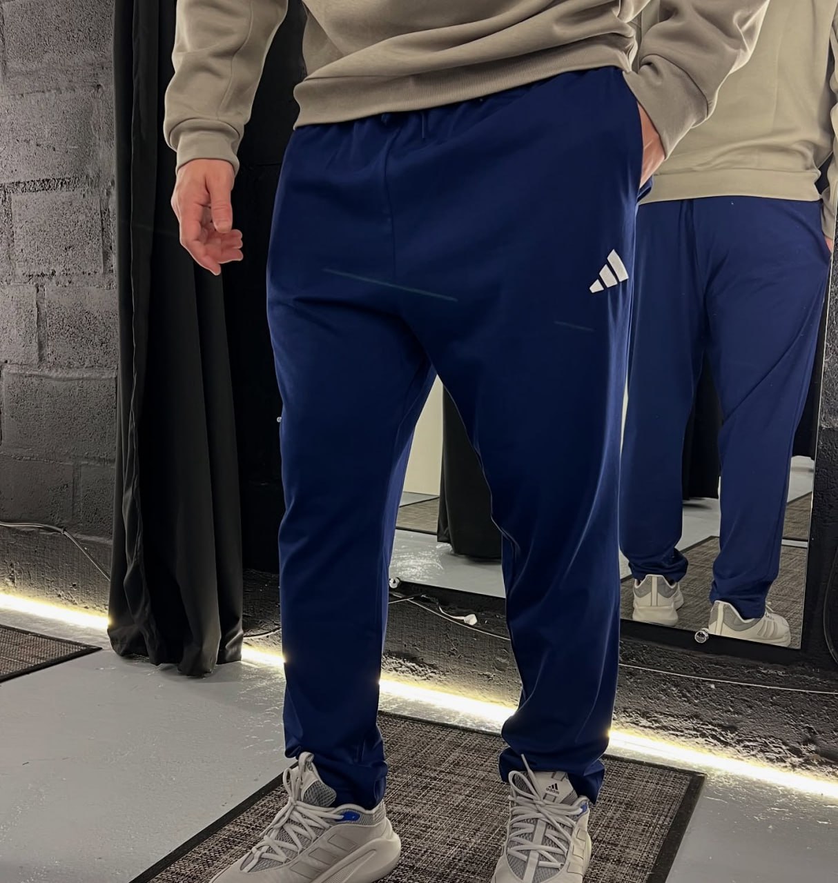 Calça Adidas Logo Single Jersey Masculina – Azul+Branco