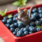 www.naked-ai.art - A red box of blue berries with a rat dancing inside