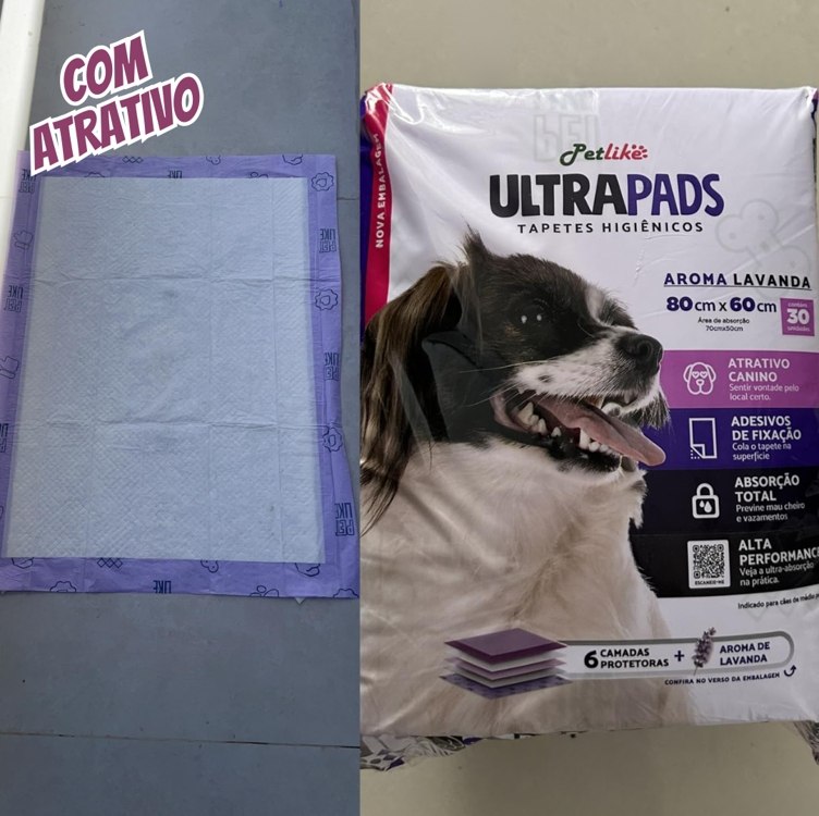 Tapete Higiênico Para Cães Ultra Pads Aroma de Lavanda para Cães 80cmx60cm 30 Unidades