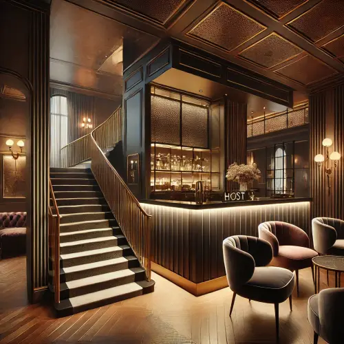 DALL·E 2025 03 10 12.07.15 A chic restaurant waiting area with a luxurious and moody design. The spa.webp