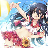Konachan.com 289933 ball bikini black hair bubbles clouds flowers long hair navel necklace shakugan 