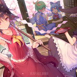 Konachan.com 268211 apron barefoot bow braids cirno fairy flowers gray hair hat miko petals ponytail