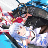 Konachan.com 319741 2girls bell blue hair blush braids bunny ears bunnygirl car garter gloves green 