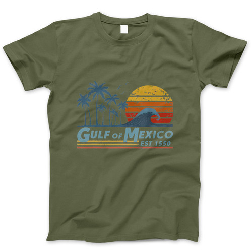 Photograph of four blank t-shirts greys beige and army green. Clipping path included. Ready for your.jpg