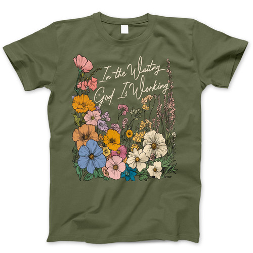 Photograph of four blank t-shirts greys beige and army green. Clipping path included. Ready for your.jpg