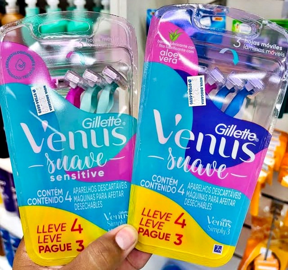 Gillette Venus Suave Aparelho de Depilação Feminina Descartável com 3 Lâminas e Fita Lubrificante com Aloe Vera, 4 Uds Gillette Venus Suave Aparelho de Depilação Feminina Descartável com 3 Lâminas e Fita Lubrificante com Aloe Vera, 4 Uds