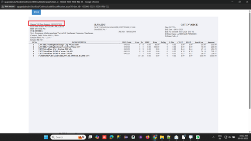 R1 R7. Order Bill Print Showing 'Hatsun Toll Free Support 18001237355' in the top of the Bill in Pre.png
