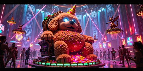  A hyper detailed cyberpunk birthday rave spectacle starring Big Belly Bob the plush labradoodle wit.jpg