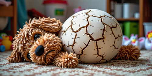  A plush labradoodle with an absurdly large spherical belly lying on its side looking sad and forlor.jpg