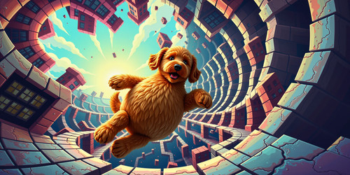  A mind bending Escher inspired vortex where Big Belly Bob the utterly disoriented plush labradoodle.jpg