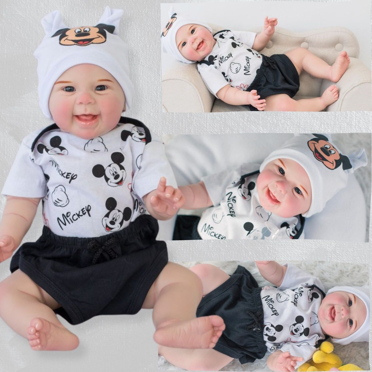 Bebê Reborn Menino Boneco Realista De Silicone Roupa Mickey