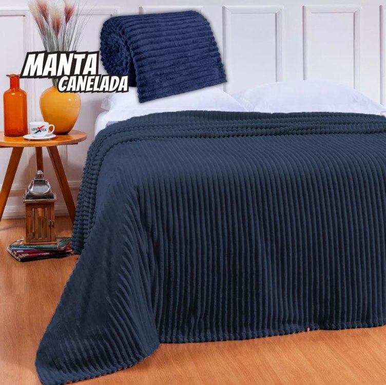 Manta Cobertor Canelada Casal Soft Riscada Aveludada 2,0×1,8