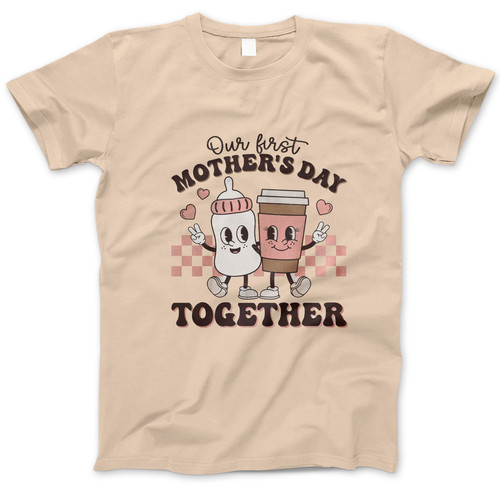 Photograph of four blank t-shirts greys beige and army green. Clipping path included. Ready for your.jpg