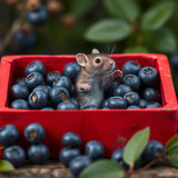 www.naked-ai.art - A red box of blue berries with a rat dancing inside
