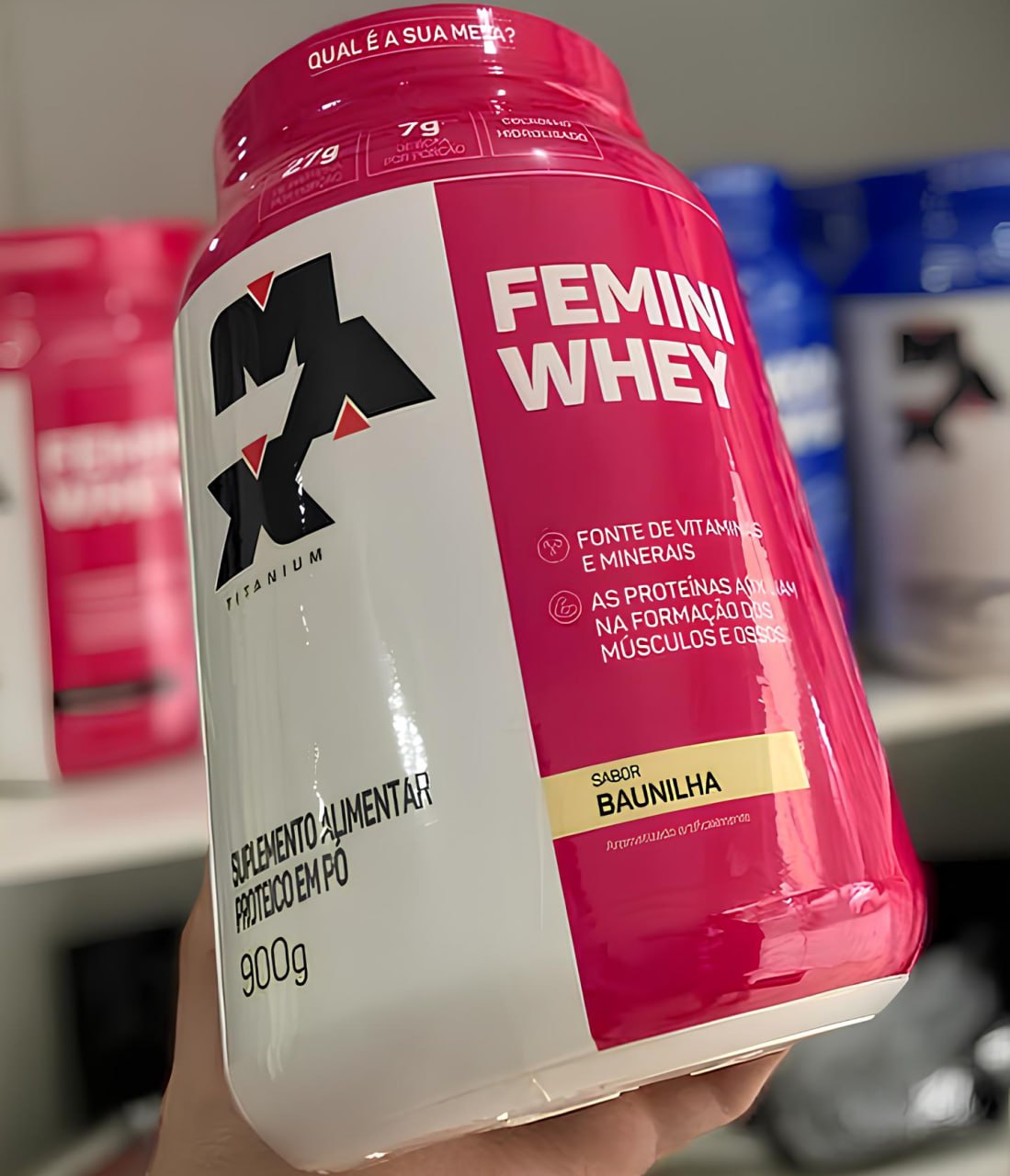 Femini Whey Protein Sabor Baunilha Pote 900g Suplemento Academia Max Titanium