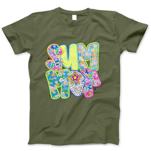 Photograph of four blank t-shirts greys beige and army green. Clipping path included. Ready for your.jpg