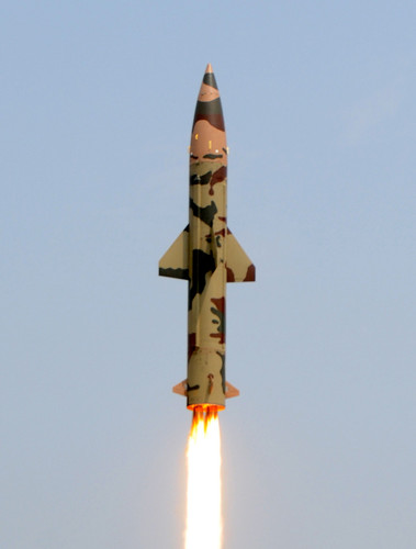 Prithvi II missile launch on 11 March 2011 (cropped).jpg