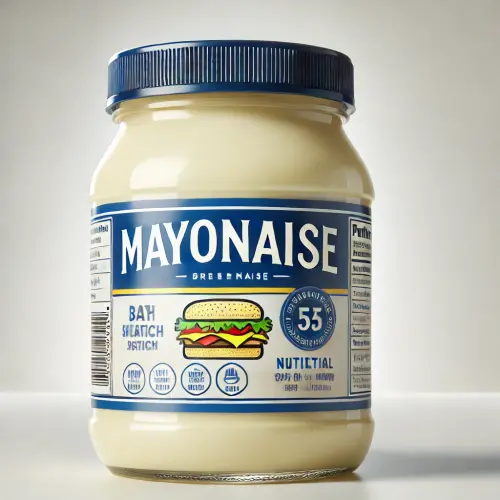 DALL·E 2025 05 09 08.59.35 A realistic product image of a jar of mayonnaise, as seen in a grocery st.webp