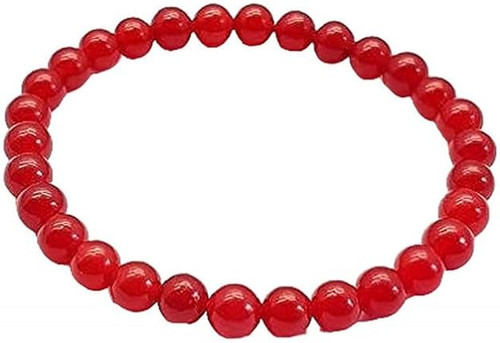 Red Chalcedony Bracelet, Elastic Strachble Bracelet, 7 Inch Long, Round Beads 6mm Bracelet For Unise.jpg