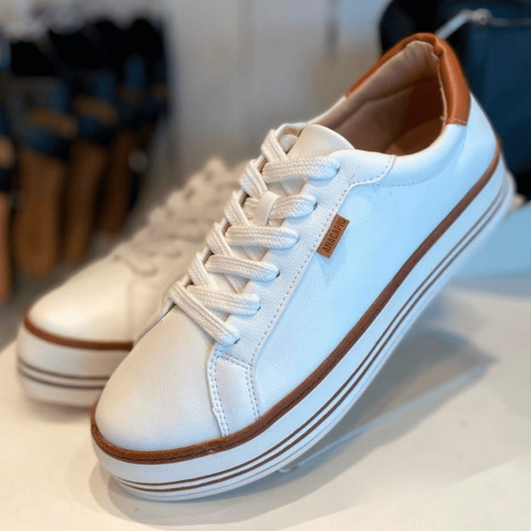Tênis Anacapri Plataforma Feminino – Branco+Caramelo