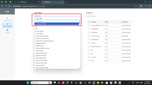 R1 R1. Table Manager Add Table Give search bar in the 'Table name' field.png