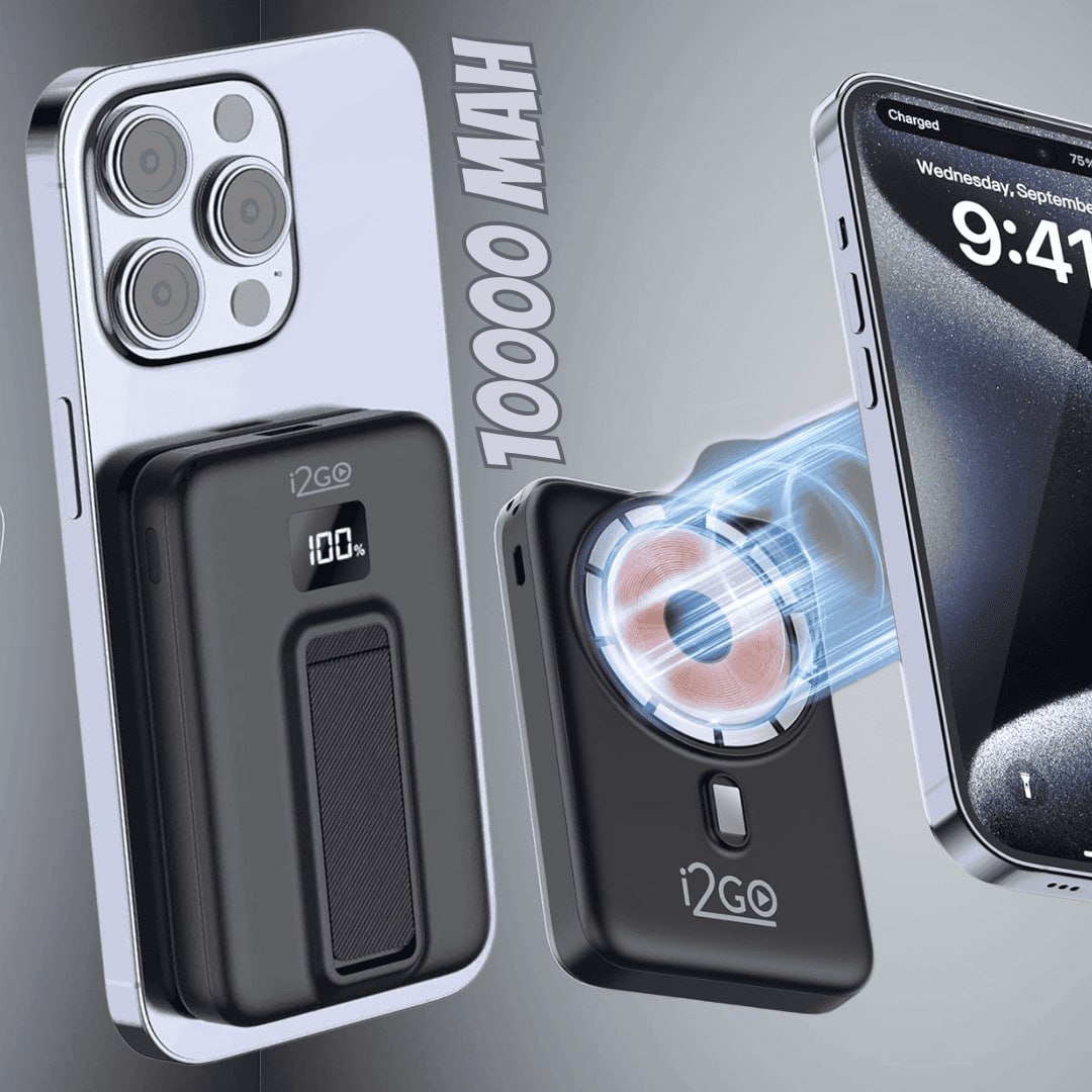 i2GO, Power Bank 10000 mAh MagSafe 15W Power Delivery e Suporte Acoplado i2GO, Power Bank 10000 mAh MagSafe 15W Power Delivery e Suporte Acoplado
