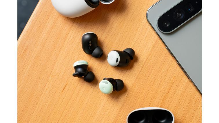 None A hands-on photo of Google’s Pixel Buds Pro 2 earbuds.