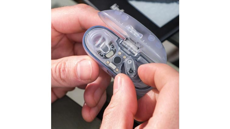 None A photo of Beats’ translucent Studio Buds Plus earbuds.