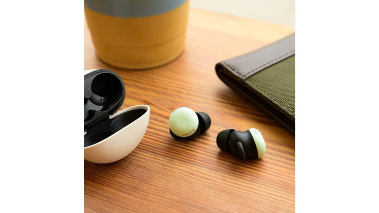 None A hands-on photo of Google’s Pixel Buds Pro 2 earbuds.