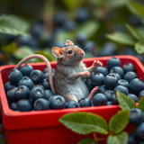 www.naked-ai.art - A red box of blue berries with a rat dancing inside