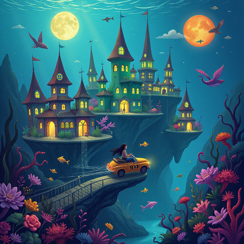 A whimsical underwater city with bioluminescent buildings merfolk riding seahorse taxis and floating.jpg