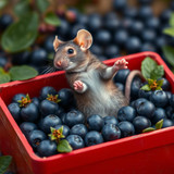 www.naked-ai.art - A red box of blue berries with a rat dancing inside